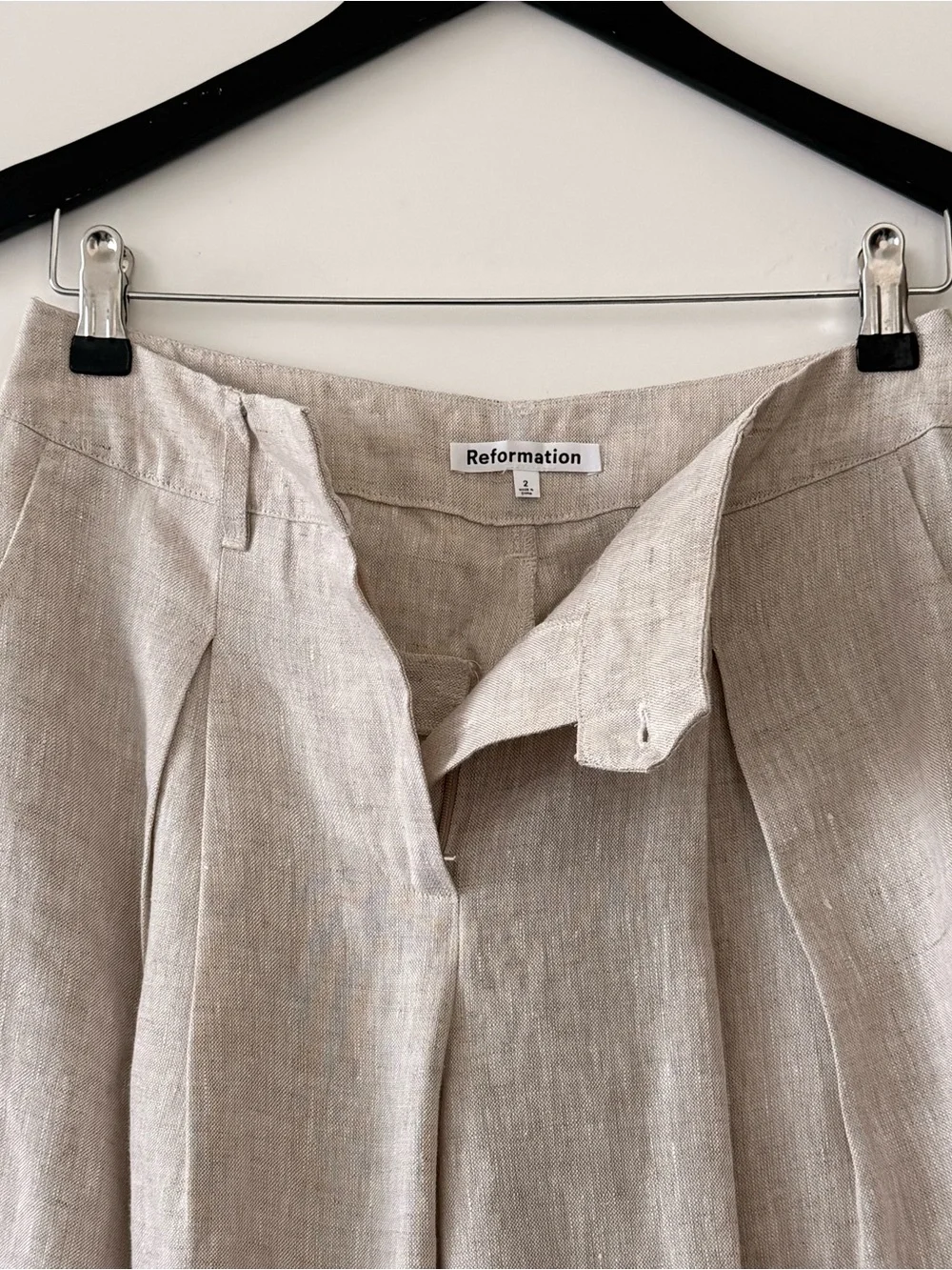 NWOT Reformation Linen Wide Leg Asher Trouser Pants Oatmeal Size 2